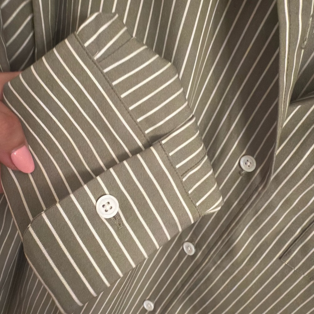 Reformation Olive Green Pinstripe Button-Down Shirt - Picture 2 of 5